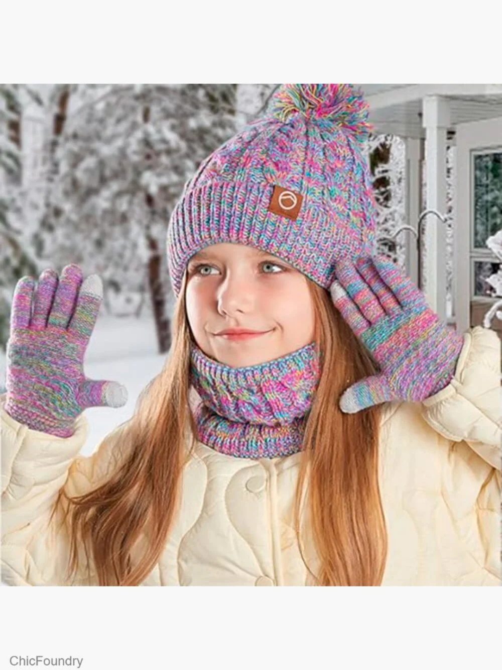 Kids Winter Hat Gloves Set - 4 Pcs Fleece Lined Beanie Scarf Mittens Socks for